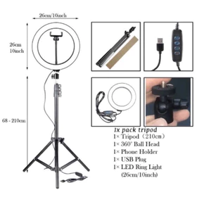 Ringlight 26 Cm With Tripod 2.1 M Lampu Selfie Lampu Vlogger Led Satu Paket