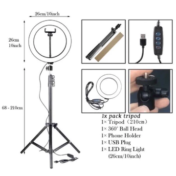 Ringlight 26 Cm With Tripod 2.1 M Lampu Selfie Lampu Vlogger Led Satu Paket