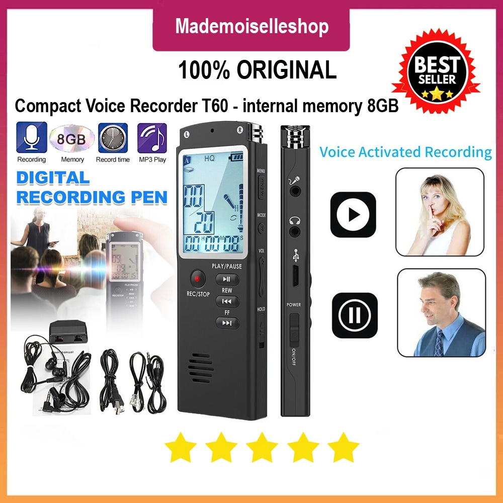 Jual Perekam Suara Digital Voice Recorder 8gb T60 Mp3 Player Support External Microphone 7499