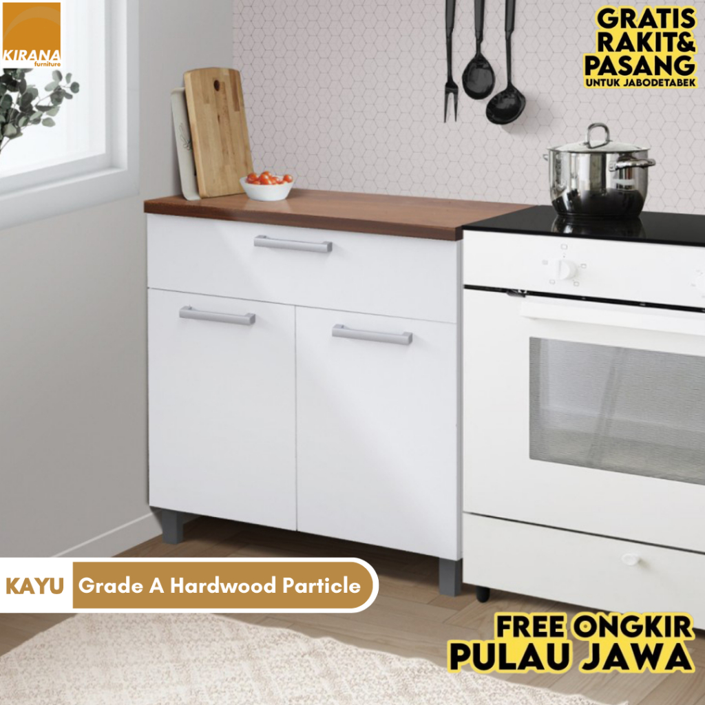 KIRANA Indiana - Kitchen Set Kayu Lemari Kabinet Dapur Rak Dapur Bawah 2 Pintu Putih