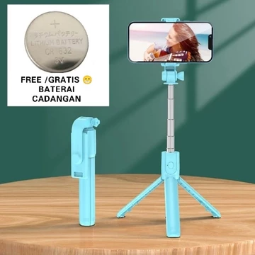 Tripod Tongsis Bluetooth 4 IN 1 Flash Light Tripod Bluetooth Selfie Stick LED Flash Selfi Stik