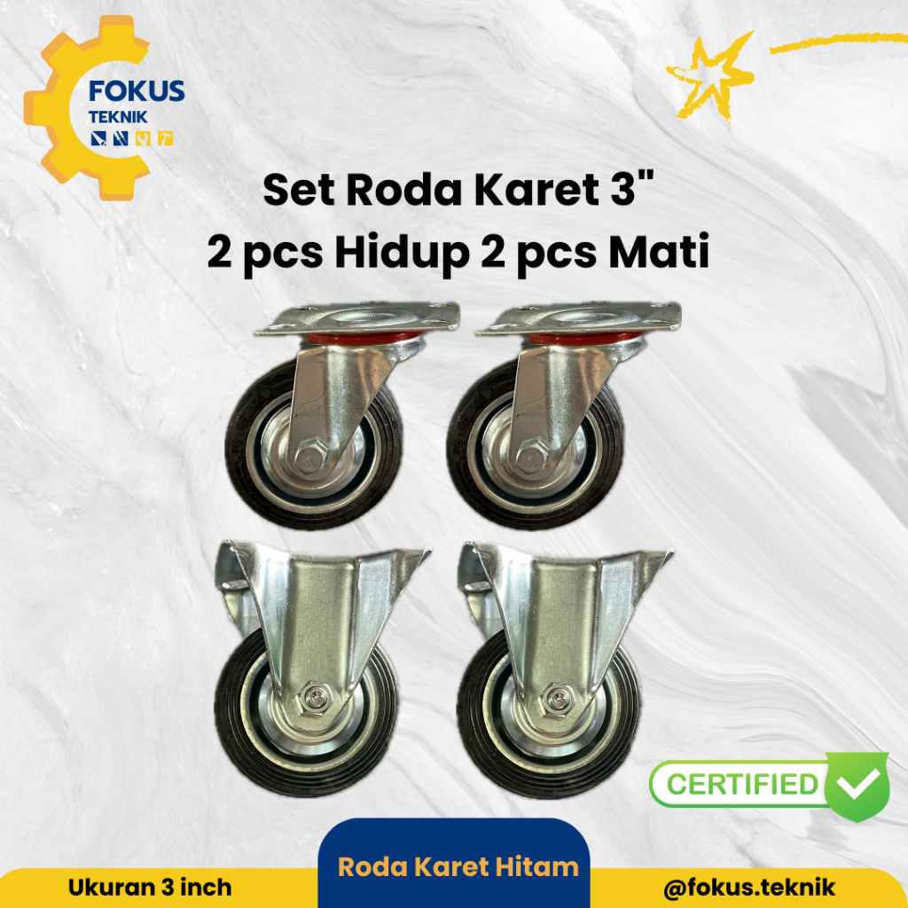 Jual Roda Etalase 3 inch / Roda Trolley / Roda Karet ( 2 Hidup 2 Mati