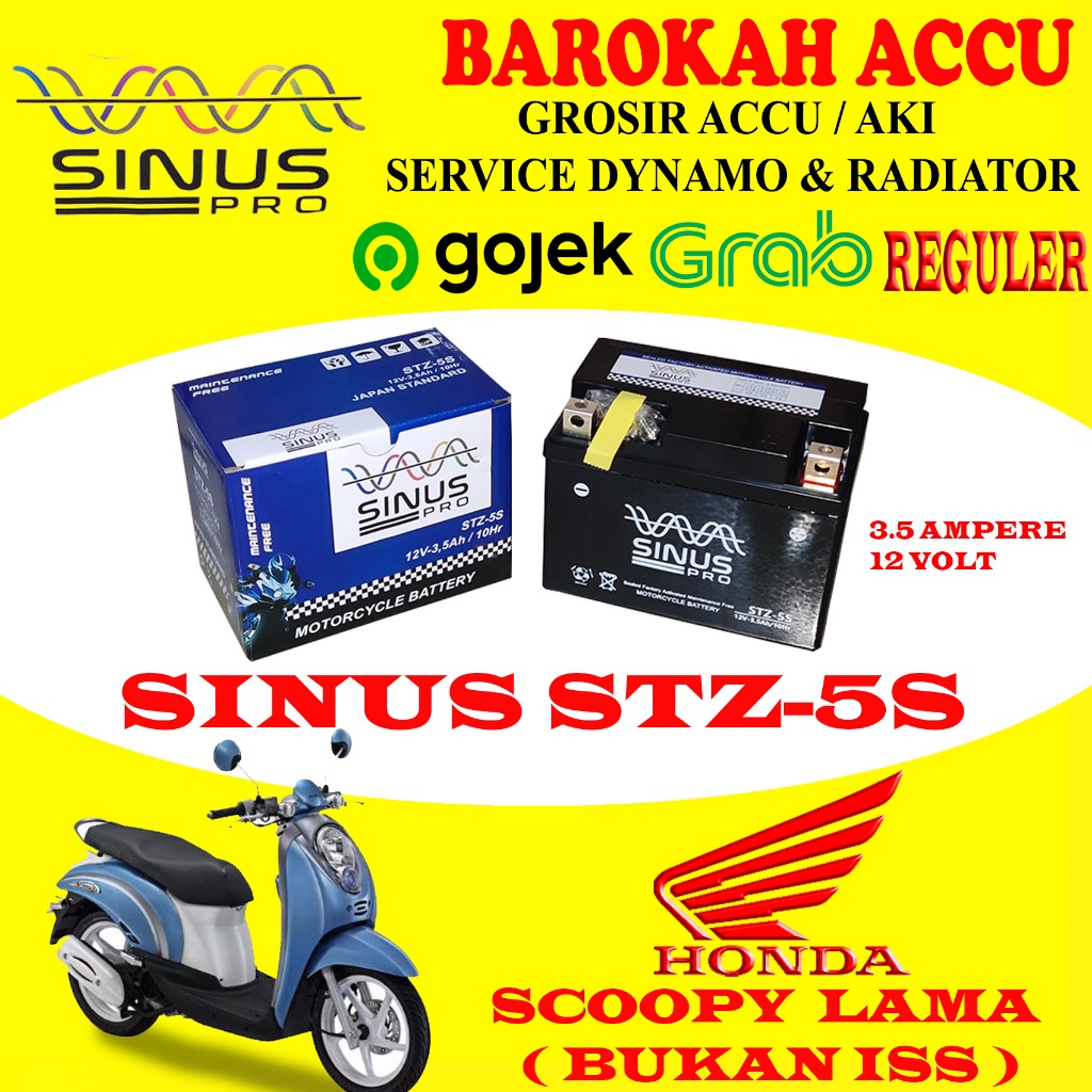 Jual AKI MOTOR HONDA SCOOPY LAMA ( BUKAN ISS ) SINUS STZ5S , 3.5 AH