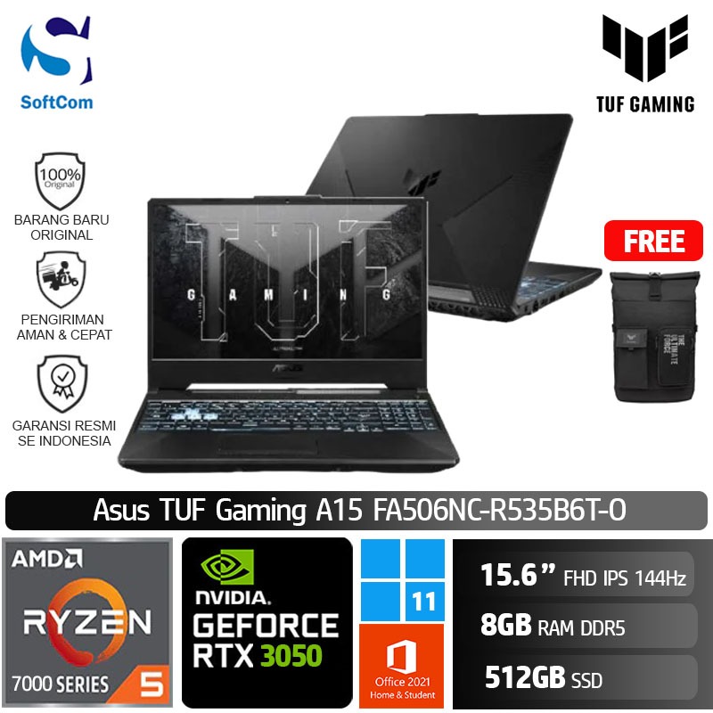 Jual Asus TUF Gaming A15 FA506NC R535B6T R5 7535HS/8GB/512GB/RTX3050 ...
