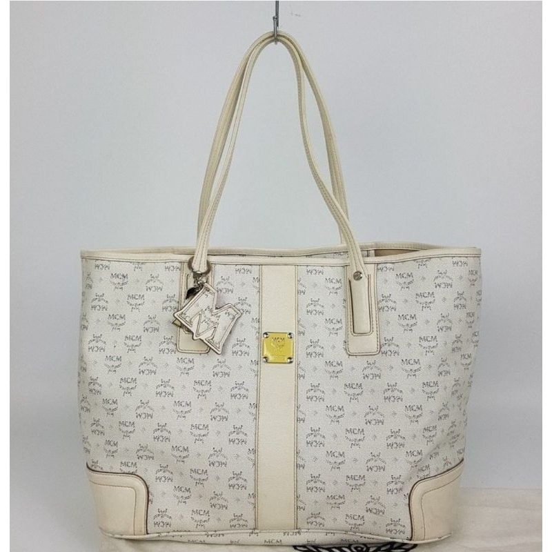 White mcm tote bag
