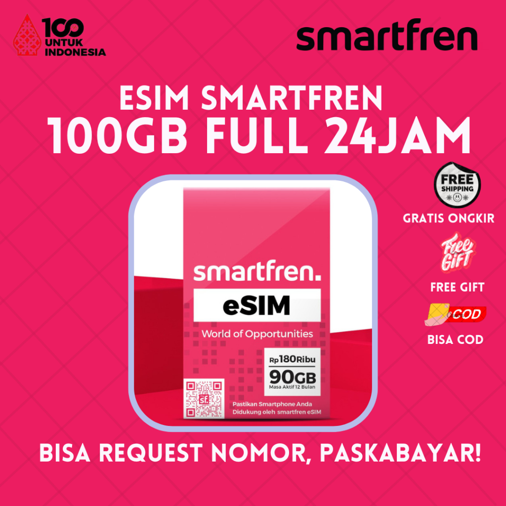 Jual ESIM SMARTFREN PASKABAYAR 100GB KUOTA BISA REQUEST NOMOR CANTIK ...