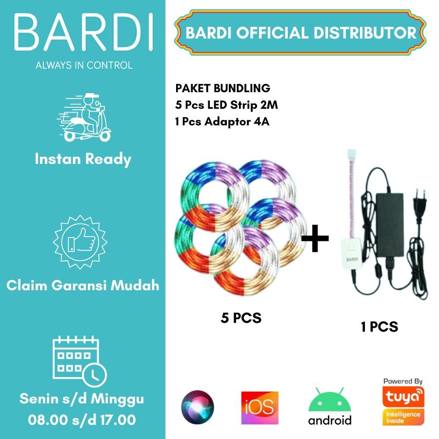 Jual BARDI Bundling 5 LED Strip RGBWW Wifi 2m & Adaptor 10M 4A Lampu
