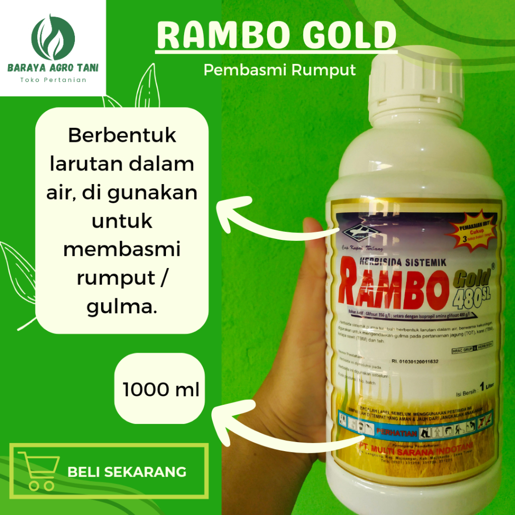 Jual Rambo Gold 480 SL 1 Liter Herbisida Kontak Pembasmi Rumput Anti ...