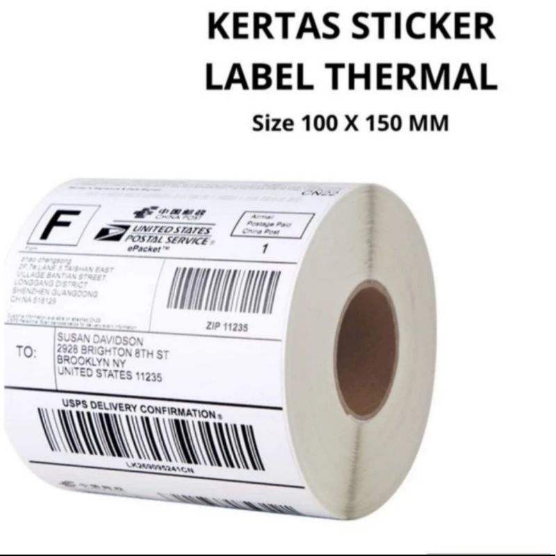 Jual Kertas sticker label thermal resi barcode 100 × 150 mm isi 300 pcs ...