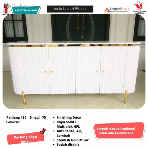 Meja TV Aesthetic Wilona Buffet Ruang Tamu Mewah Kayu Solid 4 Pintu 180cm