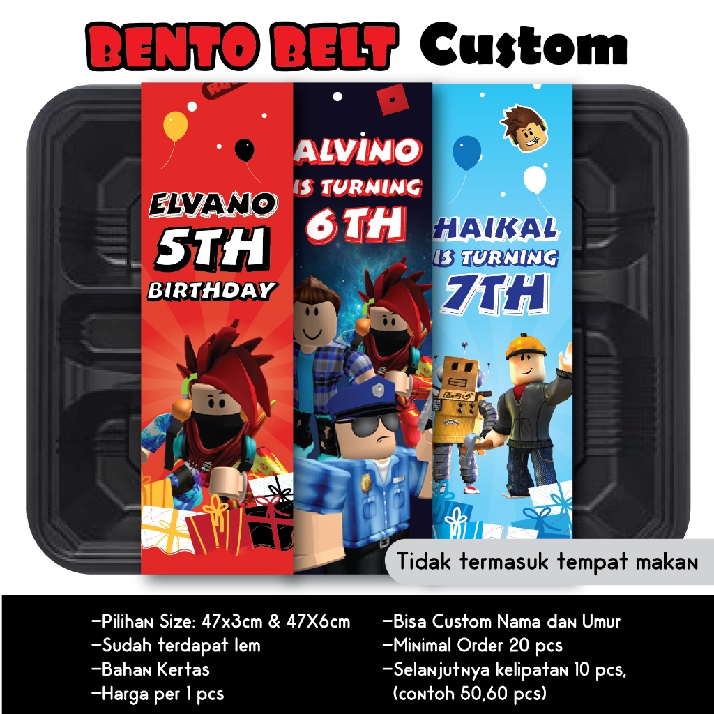 Jual BENTO BELT ROBLOX CUSTOM NAMA PAPER BELT HAMPERS UCAPAN NASI BOX