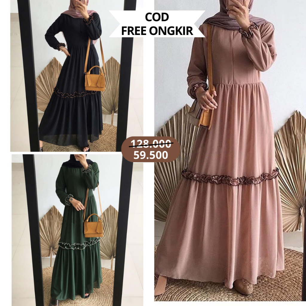 Jual Atasan Baju Gamis Dress Febrina Rempel Kombinasi Busui Wanita Muslim Terbaru Kekinian Busui