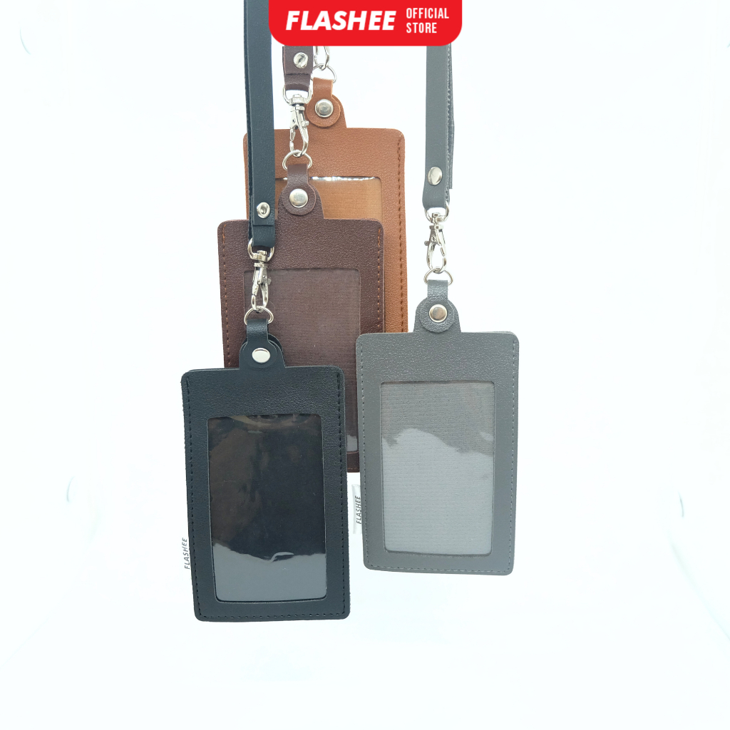 Jual Flashee Name Tag Kulit Id Card Kulit Holder Kancing Dean Lanyard ...