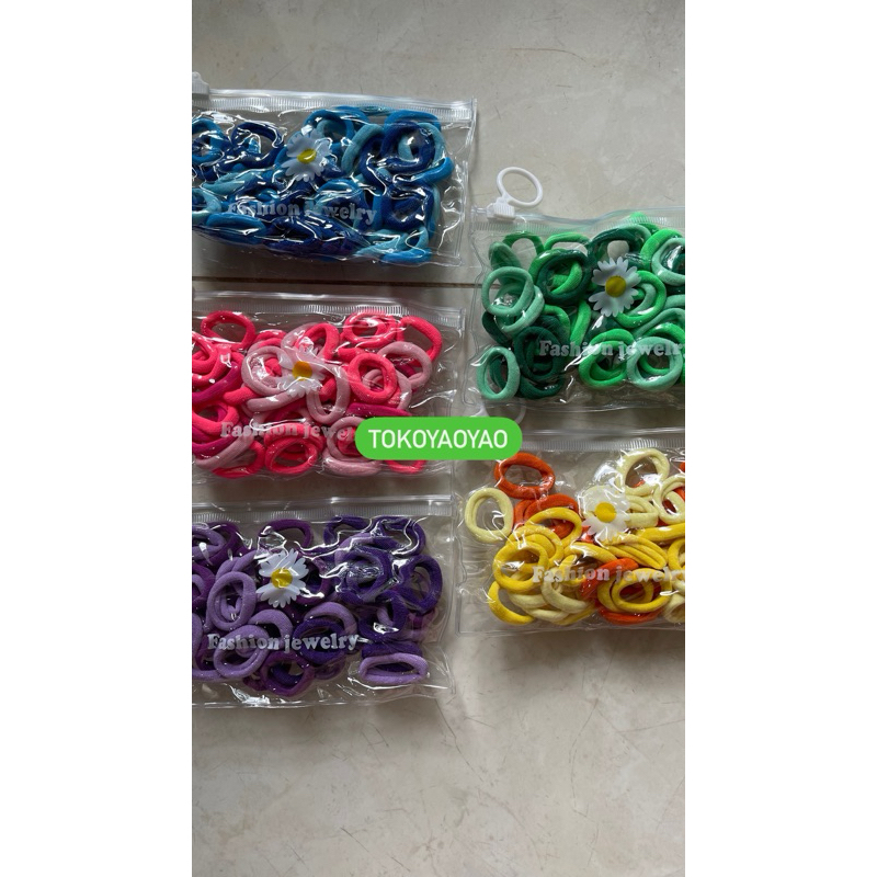Jual Ikat Rambut mini isi banyak bungkus gambar bunga | Shopee Indonesia