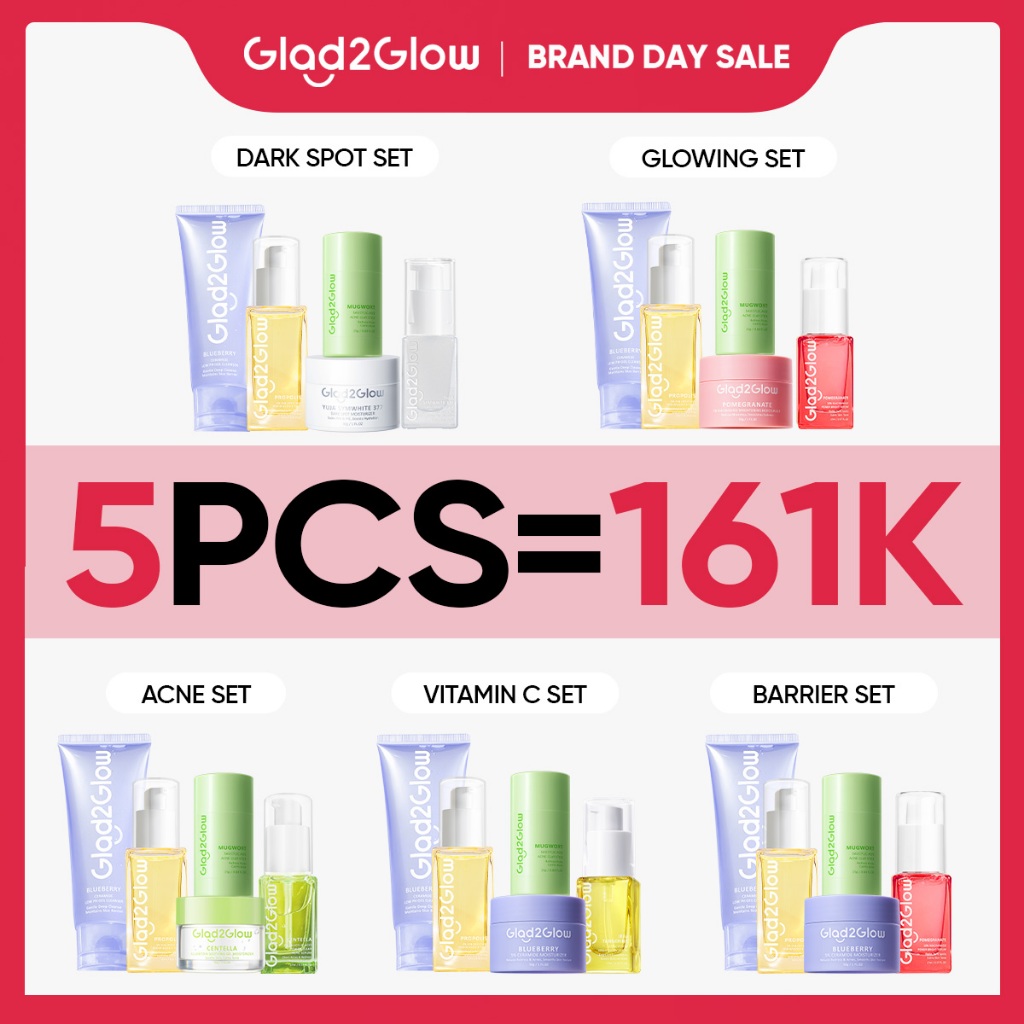 Jual SPECIAL BUNDLE 5 in1 Glad2Glow 5pcs Paket Skincare Moisturizer