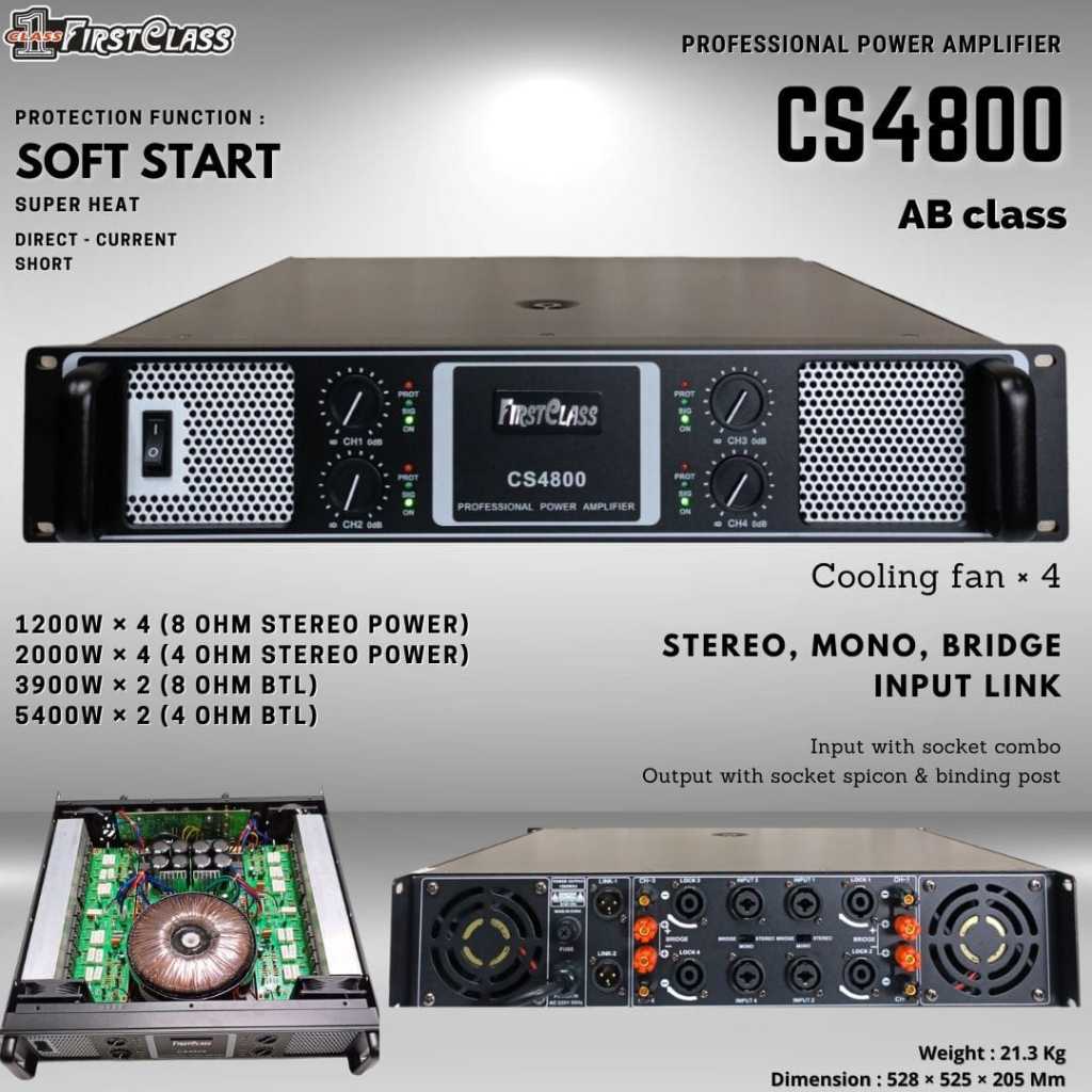 Jual PROFESSIONAL POWER AMPLIFIER AB CLASS 4 CHANNEL FIRSTCLASS CS 4800