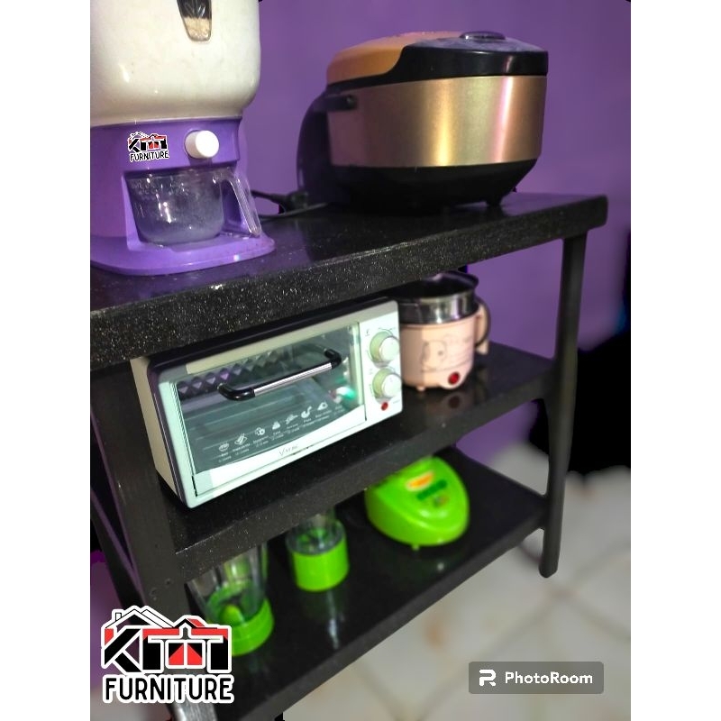 Jual Meja Dapur Rice cooker Rak Susun Kayu Serbaguna Meja Galon dan ...