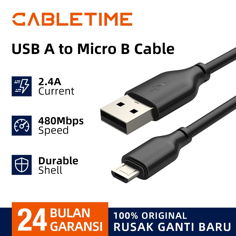 Jual CABLETIME Kabel Data USB A 2.0 to Micro USB 480Mbps Fast Charging ...