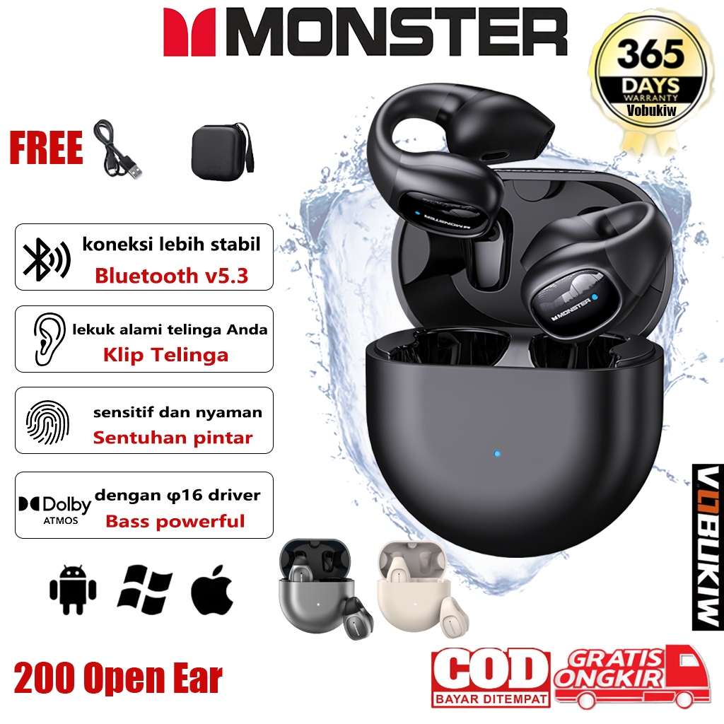 Jual 𝟭𝟬𝟬%𝗢𝗥𝗜 Monster Open Ear 200 pro True TWS Wireless Earphone ...