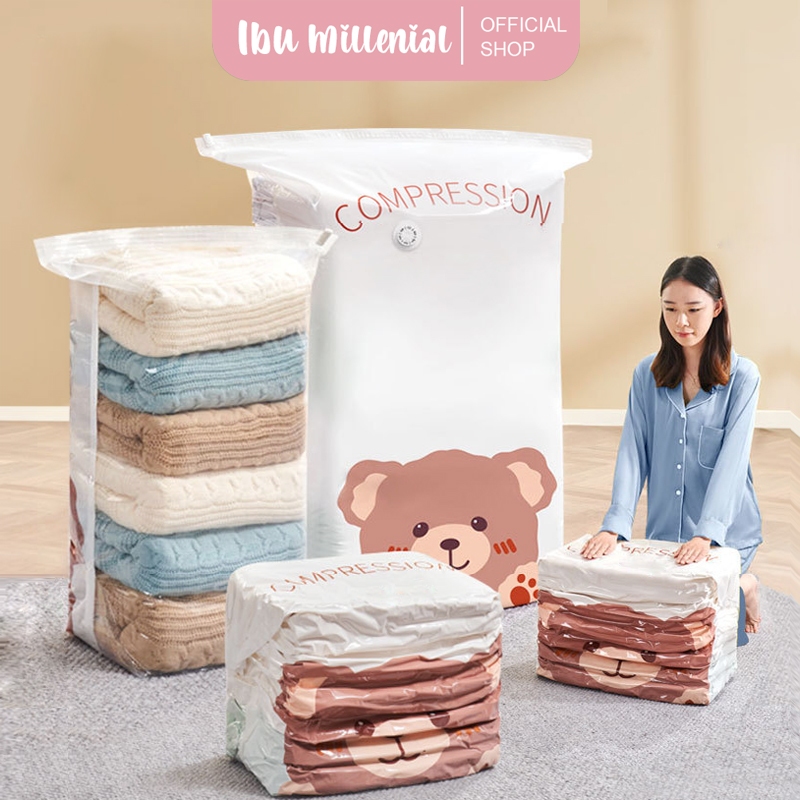 Jual IbuMillenial 3D Plastik Vacuum Bag Motif Teddy Bear Vacuum Baju