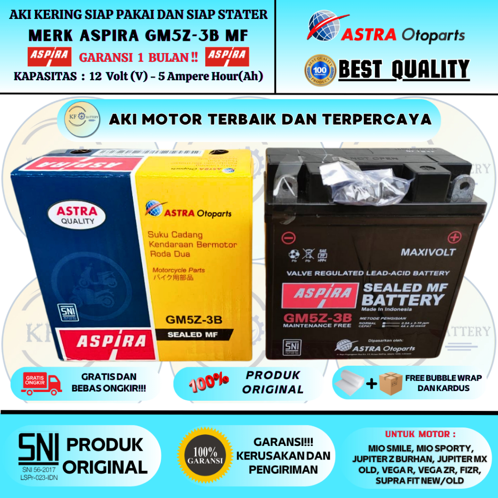 Jual AKI MOTOR JUPITER Z BURHAN, MX OLD, VEGA RR, SATRIA LUMBA GM5Z-3B