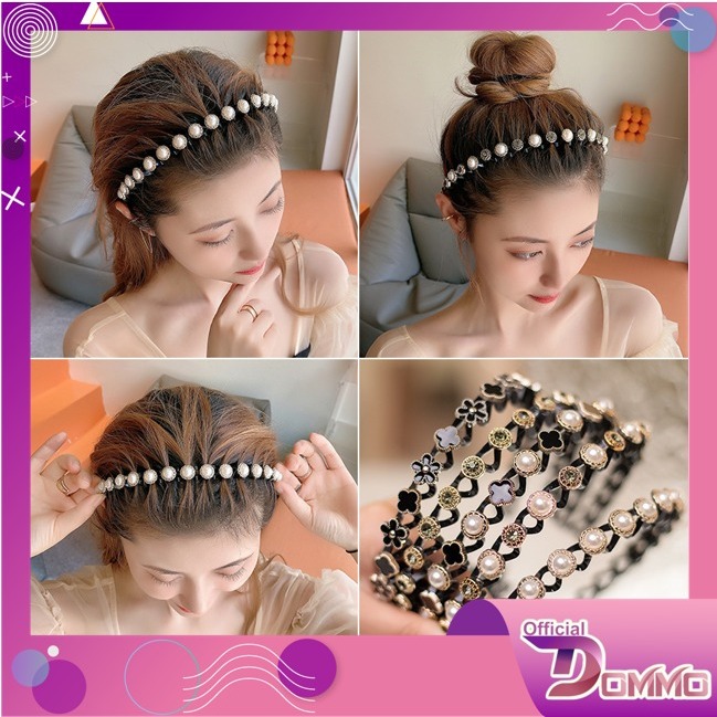 Jual Dommo D6269 Bando Rambut Kepang Korea Mutiara Kristal Bando Include Jepit Rambut 