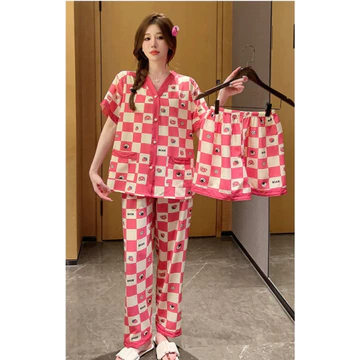 3 In 1 Baju Tidur Satin Wanita Piyama Saten Import Premium
