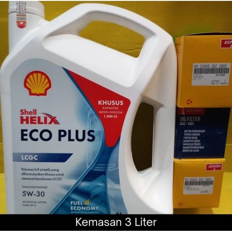 Jual Paket Oli Mobil Shell Helix ECO Plus 5W30 3 Liter + Saringan Oli