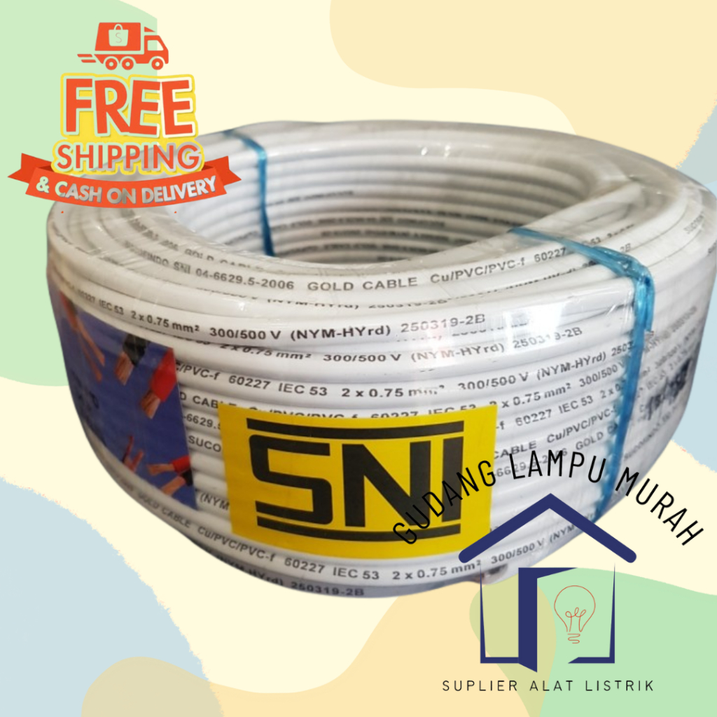 Jual Kabel Serabut NYM HYO 2x0.75mm HAKAMITSU / Gold SNI Kabel serabut ...