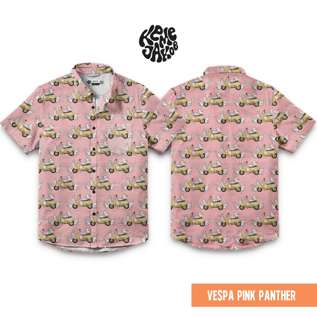 Jual Printing Premium Kemeja Hawai VESPA PINK PANTHER Pria Full