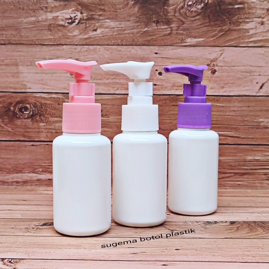 Jual Botol Pump Lotion 60ml Putih Botol Bulat Kecil PET Tebal Tutup ...