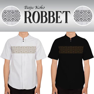 FortKlass ROBBET Baju Koko Bordir Kemeja Polos Pria Lengan Pendek Regular Fit Pakaian Muslim Pria