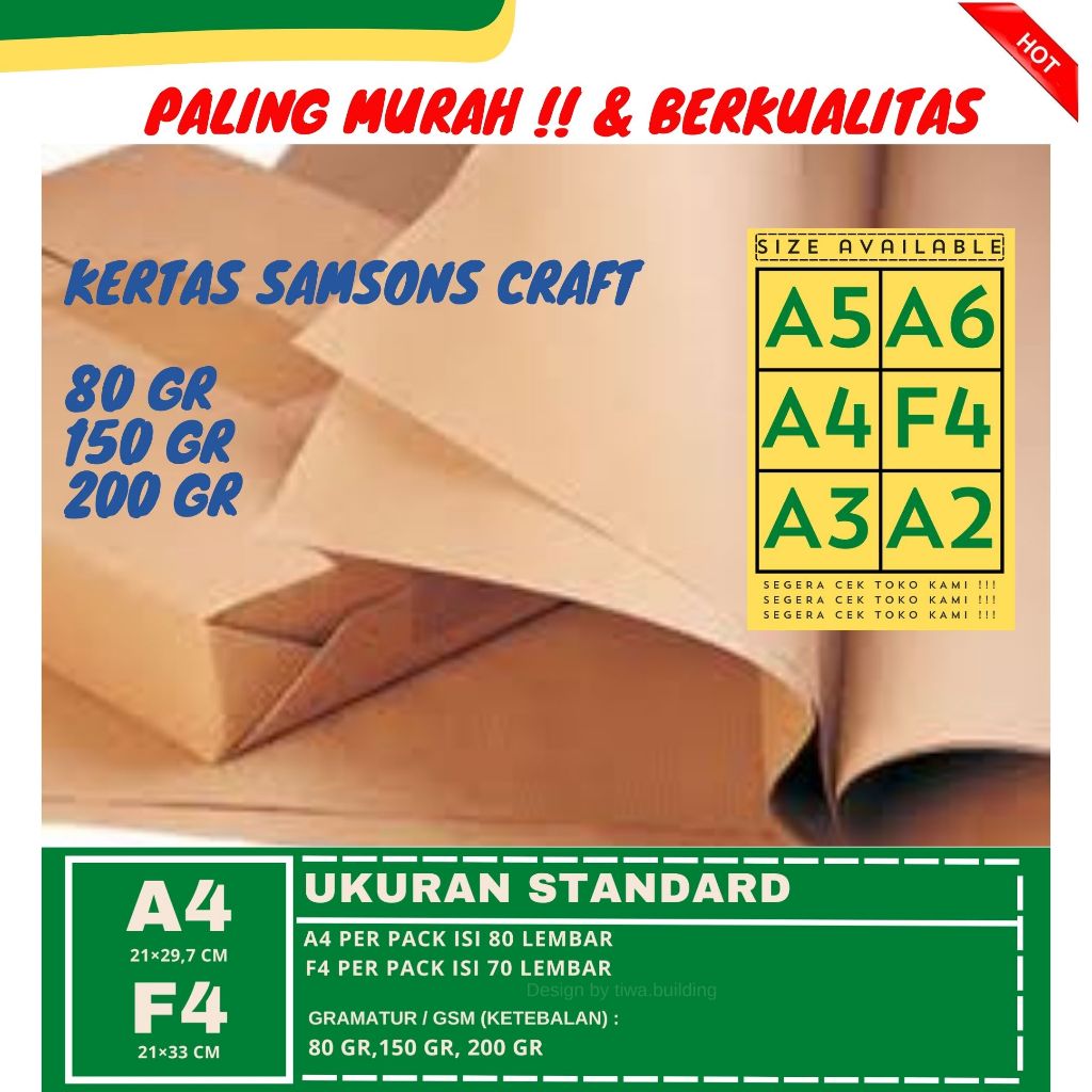 Jual KERTAS CRAFT/KERTAS SAMSONS/KERTAS LINER UKURAN A4 F4 80 GR 150 GR ...