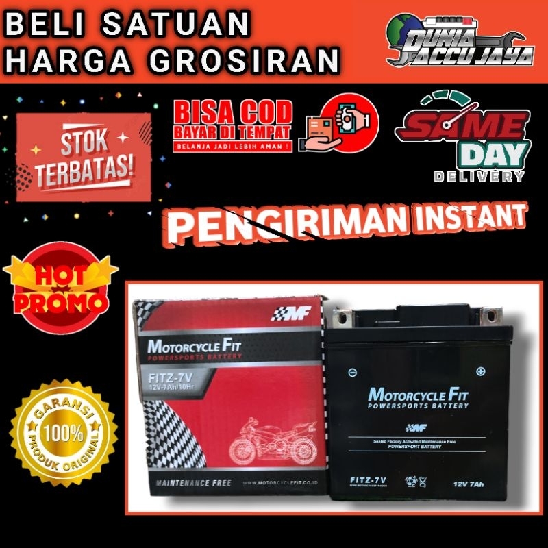 Aki motor kering mf MOTORCYCLE FIT fitz-7v  gtz7v 12v 7ah HONDA CBR 250 YAMAHA NMax Old Aerox 155 XMax Lexi R25 MT25 KAWASAKI KLX 150 D Tracker KLX 250 VESPA LX 125 LX 150 Sprint Primavera PIAGGIO Gilera ET4 Liberty