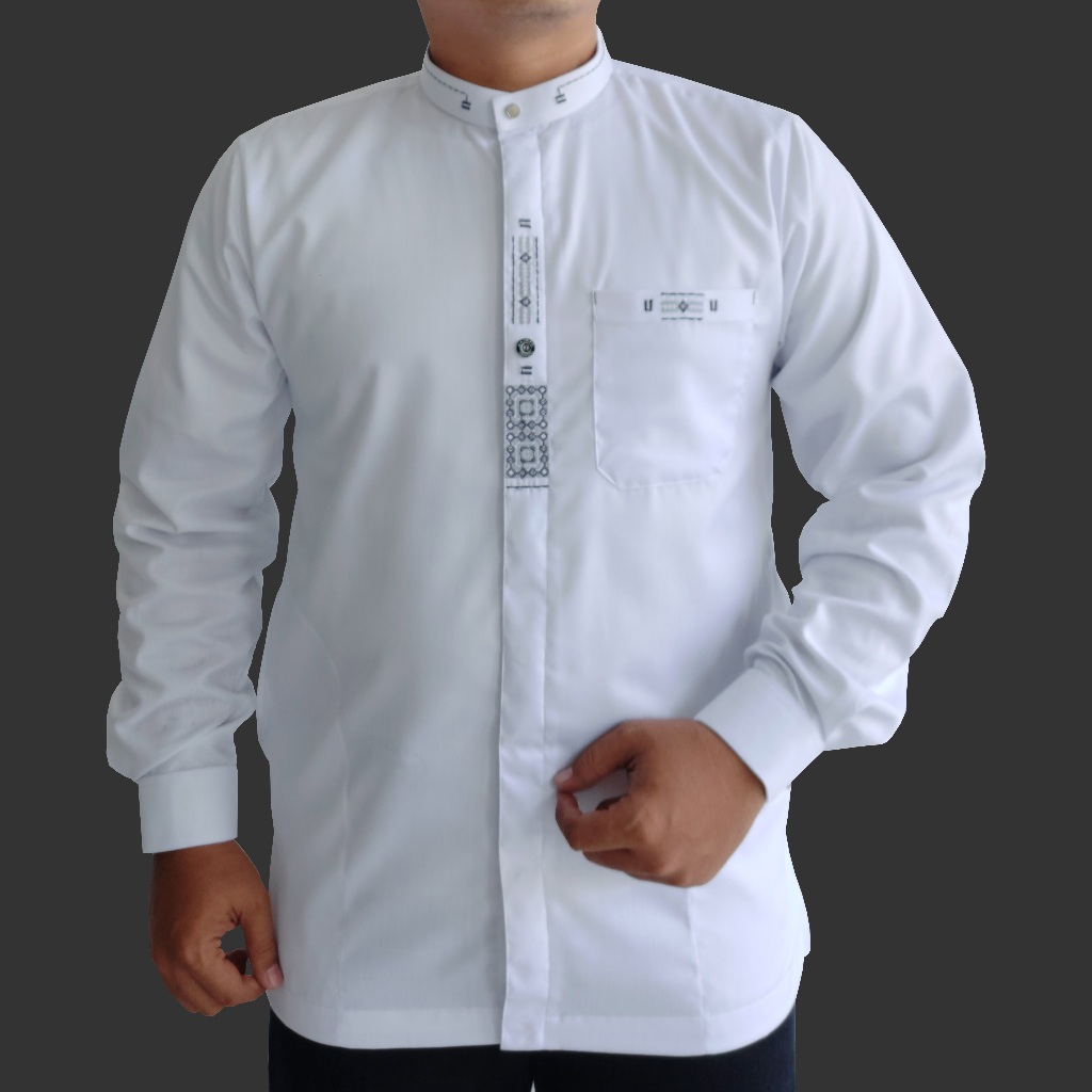 Baju Koko Lengan Panjang Manset Putih M L XL