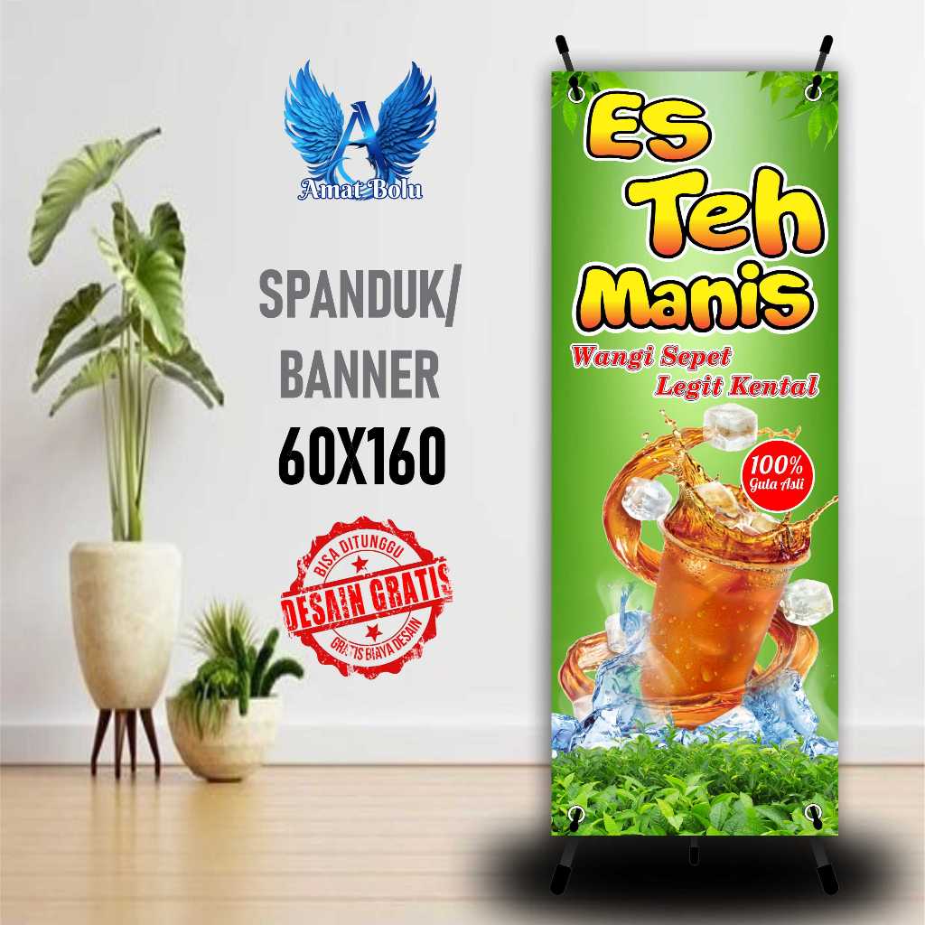 Jual Cetak Banner Cetak Spanduk Es Teh Manis Desain Hijau Ukuran 60X160 ...