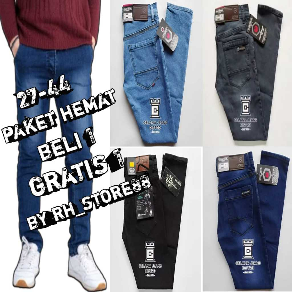 Jual Paket Hemat Beli 1 Gratis Celana Jeans Pria Slimfit Bahan Melar