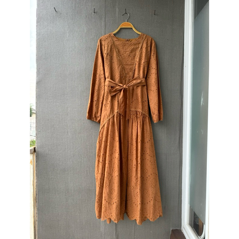 RANDEBOO natural sensual dress (brown)（Brown Bamboo Rib Maxi  