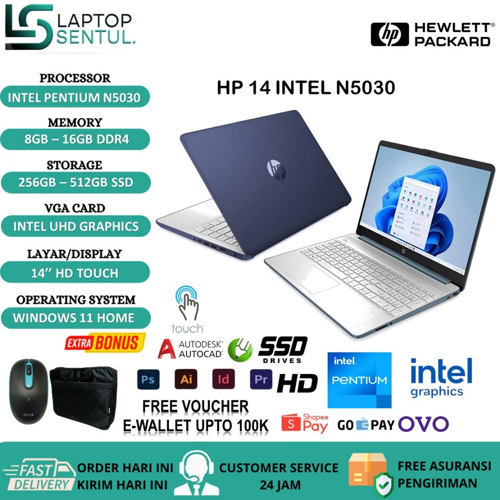 Jual HP 14 INTEL PENTIUM N5030 RAM 16GB 512GB SSD 14 INCH TOUCHSCREEN ...