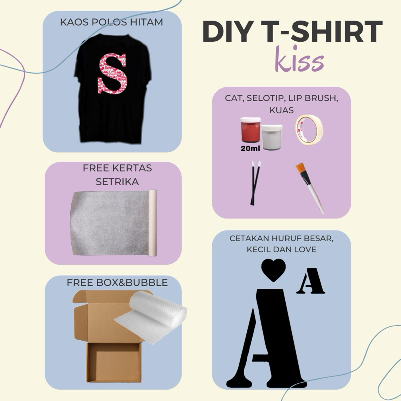 Jual (freebox&kertas setrika)DIY T-SHIRT KISS HITAM DIY | KAOS TSHIRT