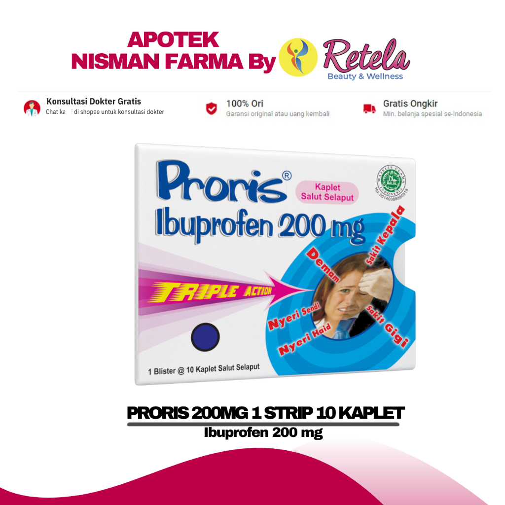 Jual PRORIS 200MG 1 STRIP 10 KAPLET ( IBUPROFEN 200 MG ) | Shopee Indonesia