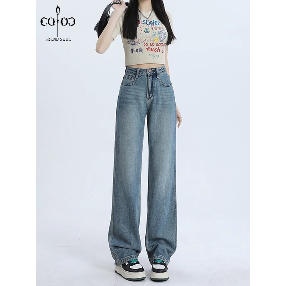 Jual Coco Trend Soul Jeans Biru Retro High Waist Kulot Celana Jeans Panjang Wanita Terbaru