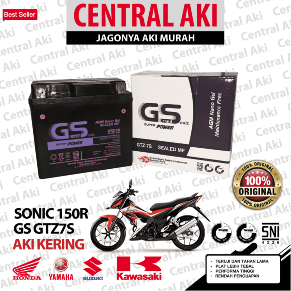Jual Aki Motor Honda Sonic 150R GS GTZ7S Aki Kering MF - Free Bubble