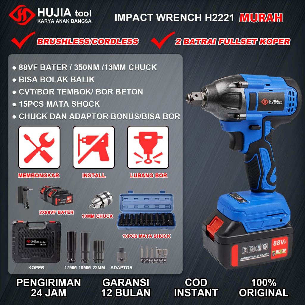 Jual Hujia Vf Mesin Bor Impact Baterai Murah Brushless Mm Impek