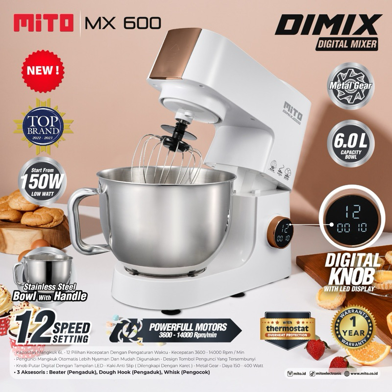 Jual Mito Standing Mixer MX600 Kapasitas 6 Liter Mixer Low Watt