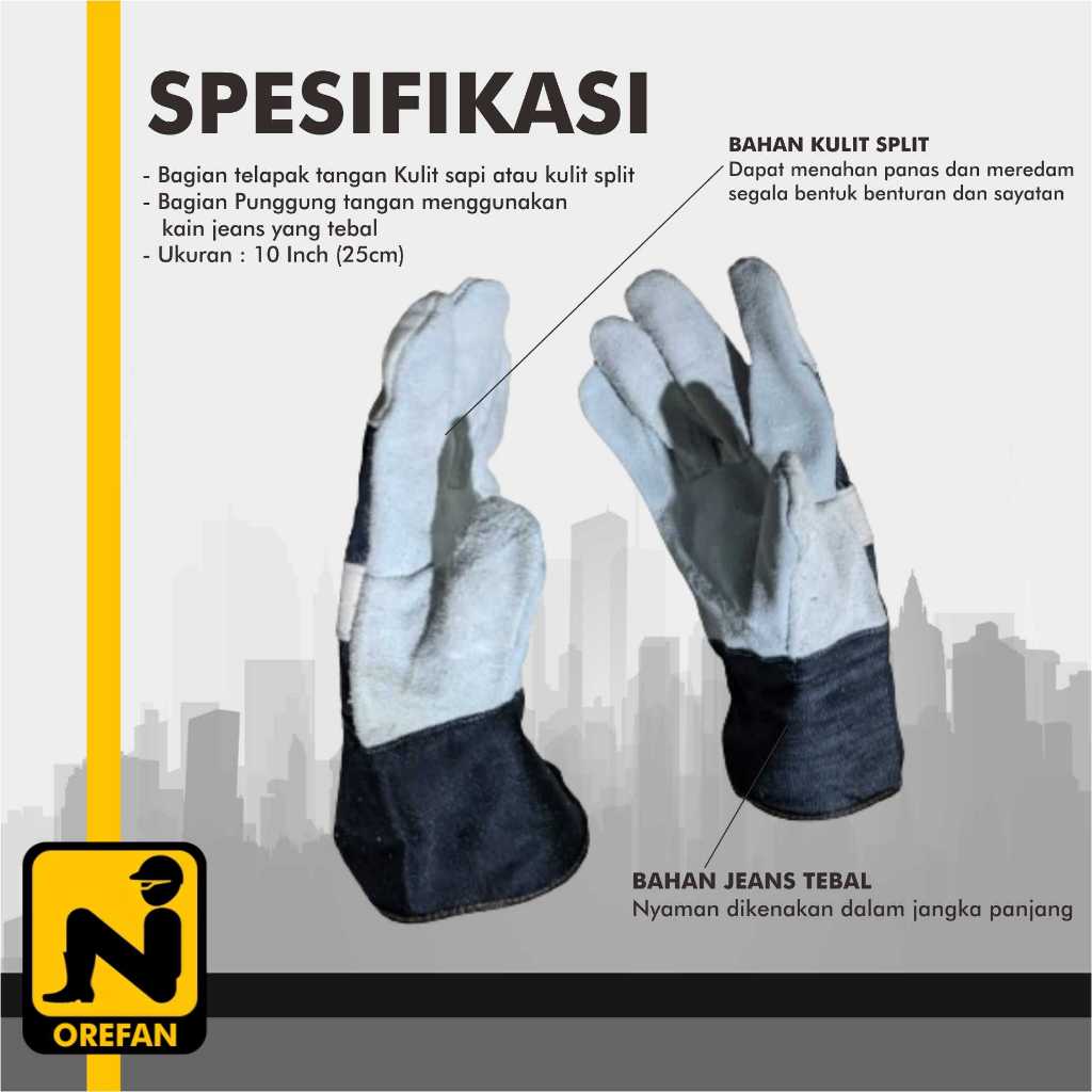 Jual Sarung tangan kulit kombinasi split jeans fitter safety glove ...