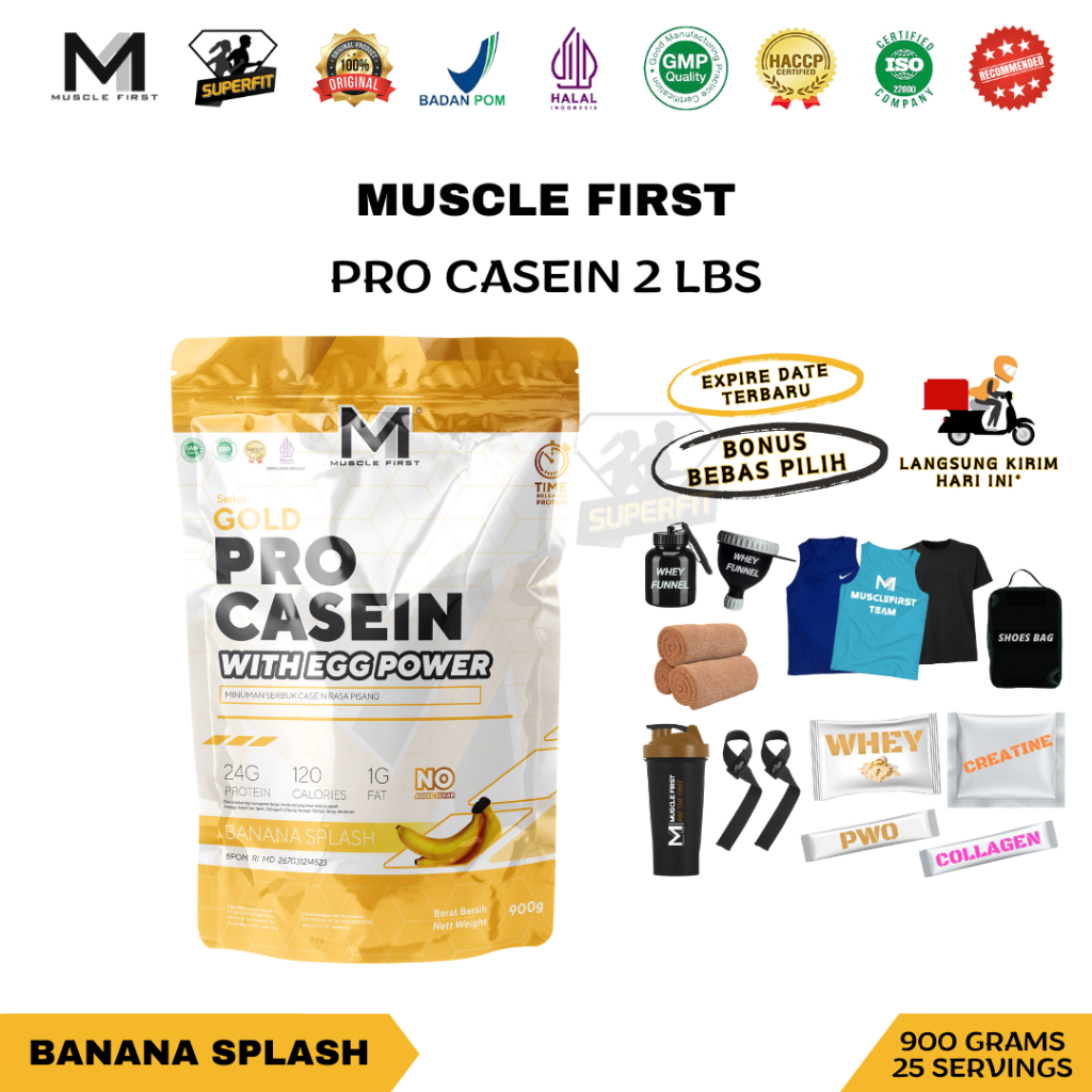 Jual M1 Muscle First Gold Pro Casein 2 Lbs 900gr Rasa Banana Splash Susu Protein Awet Kenyang 5729