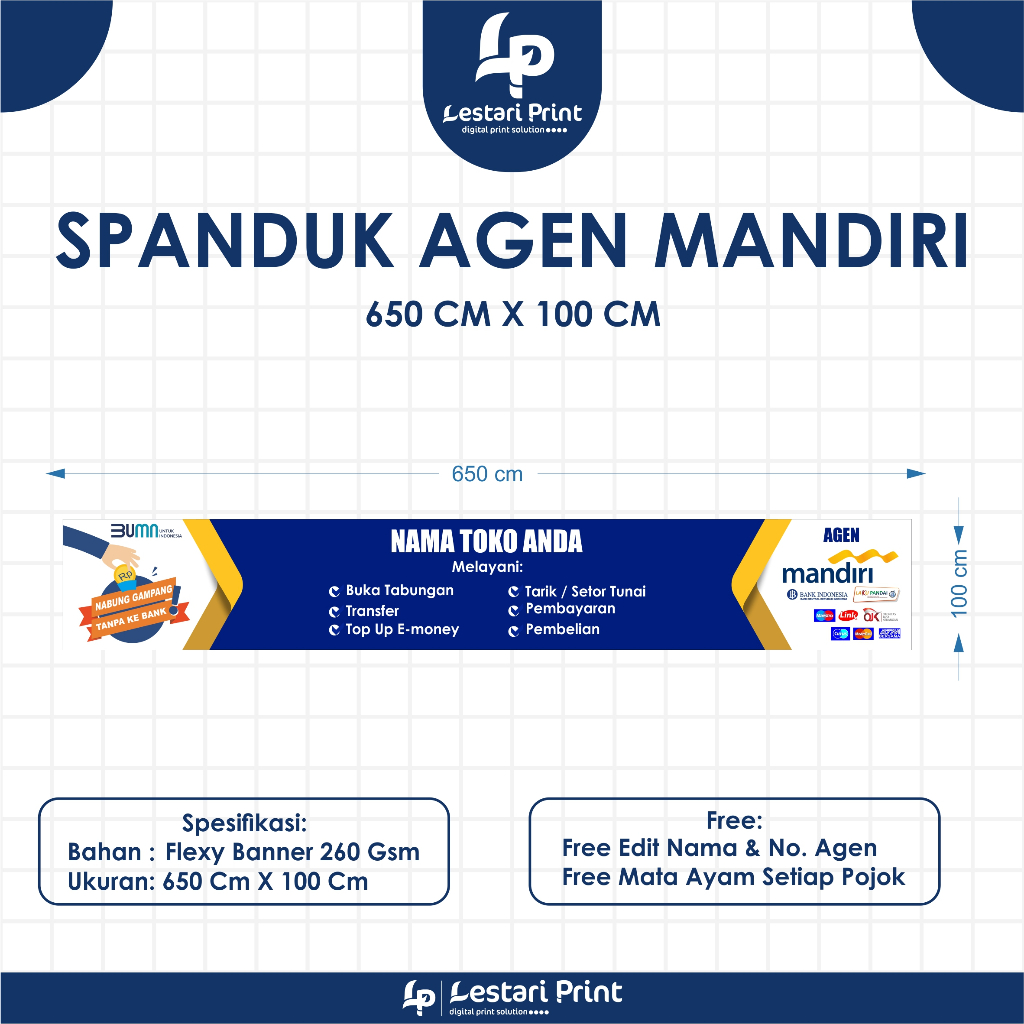 Jual SPANDUK AGEN MANDIRI 650CM X 100CM / BANNER AGEN MANDIRI / CUSTOM ...