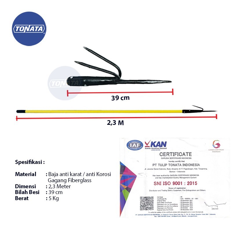 Jual Tonata Fire Hook Baja Fiberglass Firefighting Pike Pole 2.3M ...