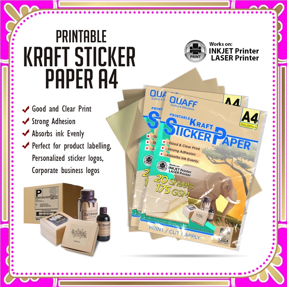 Jual Kertas Stiker Label Matte kertas kraft Coklat A4 175GSM Kertas ...